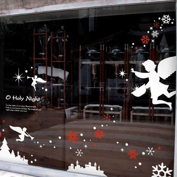 DCTAL Large Christmas Angel Sticker X mas Decal Posters Vinyl Wall Decals Decor Mural Glass Shop Window Home Decoration