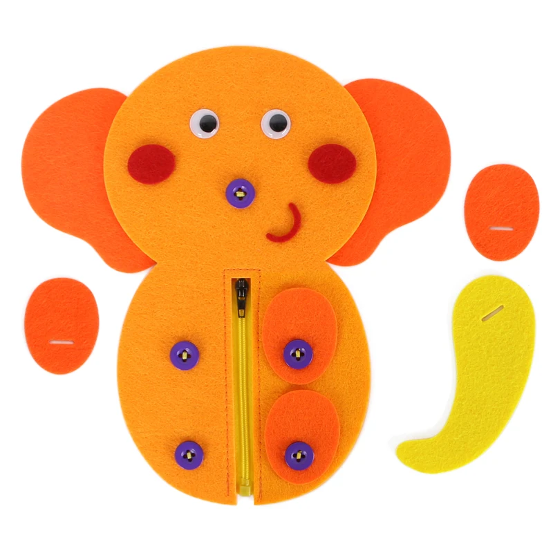  Felt Elephant Teaching Toys 24x22cm Kids Handmade learn to Button / Pull Zipper Kindergarten Felt C - 32871063405