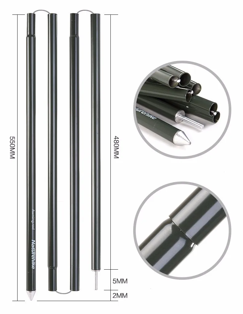 2 шт. NatureHike Кемпинг Тент полюс Алюминиевый сплав тент стержень палатки столбы брезент для навеса палатки здания солнечные укрытия