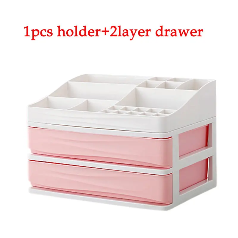 JULY'S SONG пластиковый косметический ящик Органайзер для макияжа коробка для хранения косметики контейнер для ногтей шкатулка держатель настольный чехол для хранения - Цвет: 1holder 2layers-pink