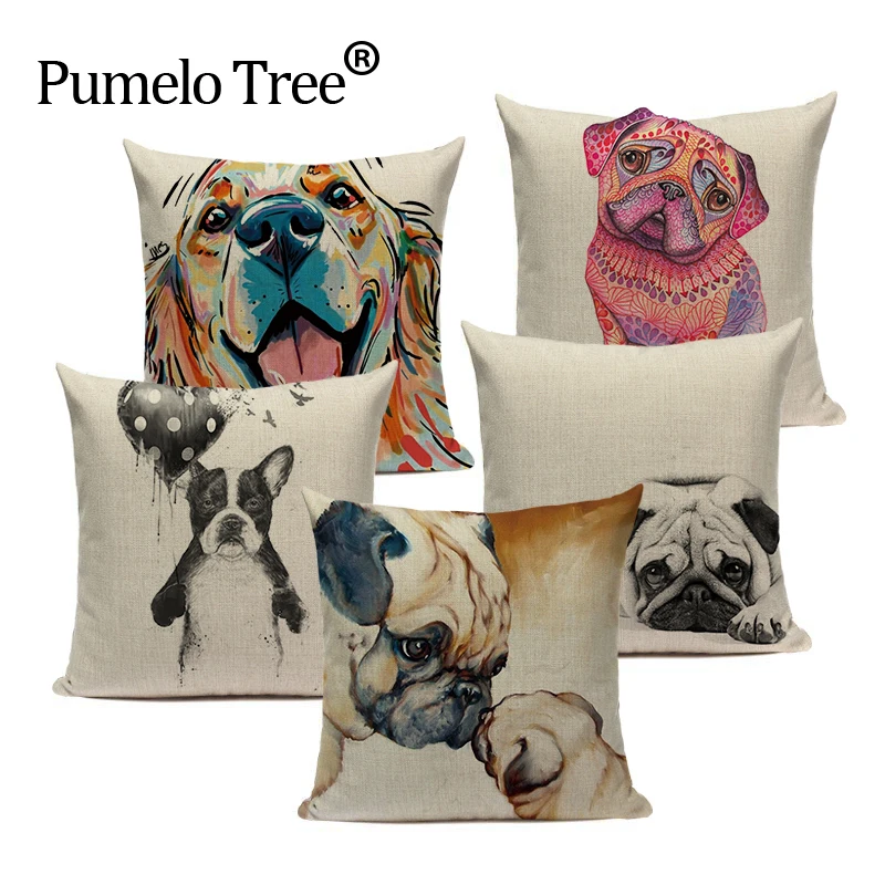 

Pug Home Decorative Sofa Camping Cushions Animal Throw Pillow Case Linen High Quality Print Square Pillows Custom Cushion Cover
