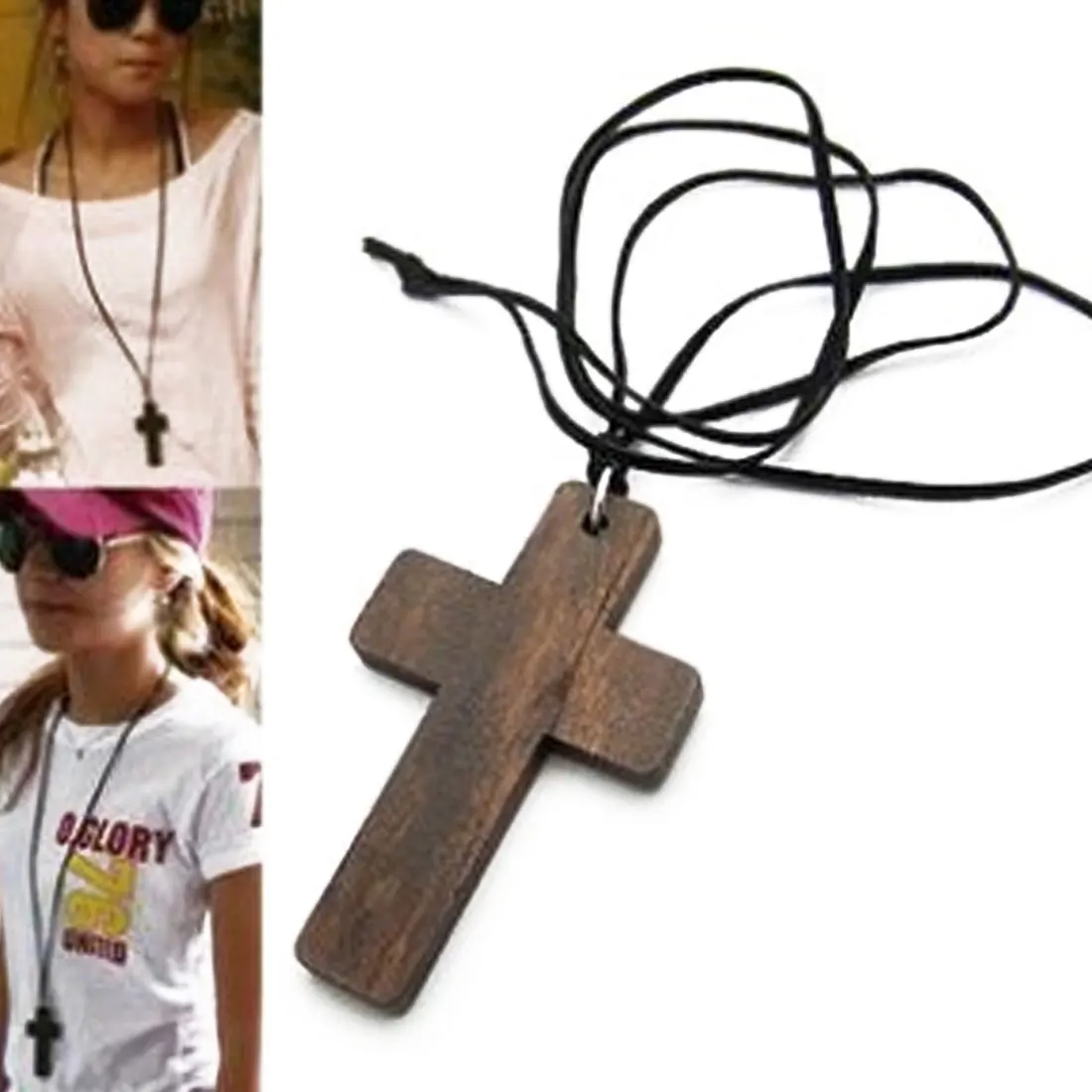 

Leather rope Decorations Fashion Jewelry New Arrival Wholesale Jewelry High Quality Wood Cross Shape Necklaces & Pendants