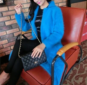 Чистый норковый кашемир длинное пальто Женская мода натуральный норковый кашемир натуральный мех куртка OEM свитер DFP941 - Цвет: Blue