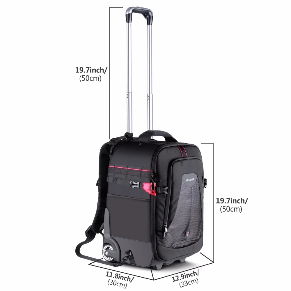  Neewer 2-in-1 Rolling Camera Backpack Trolley Case(Purple/Red/Green Interior)