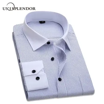 

2020 Men's Long Sleeve Striped Shirts Male Casual Regular Fit Silm Dress Shirt with Left Chest Pocket Mans Down Clothes YN10276