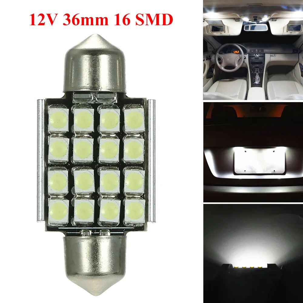 Белые 12 в 41 мм 16 SMD 3528 купольная гирлянда для салона автомобиля светодиодный ные