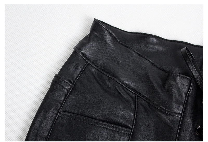 Hot style band PU trousers for women with velour luster trousers for women autumnwinter amazon pencil pants black leg pants (10)