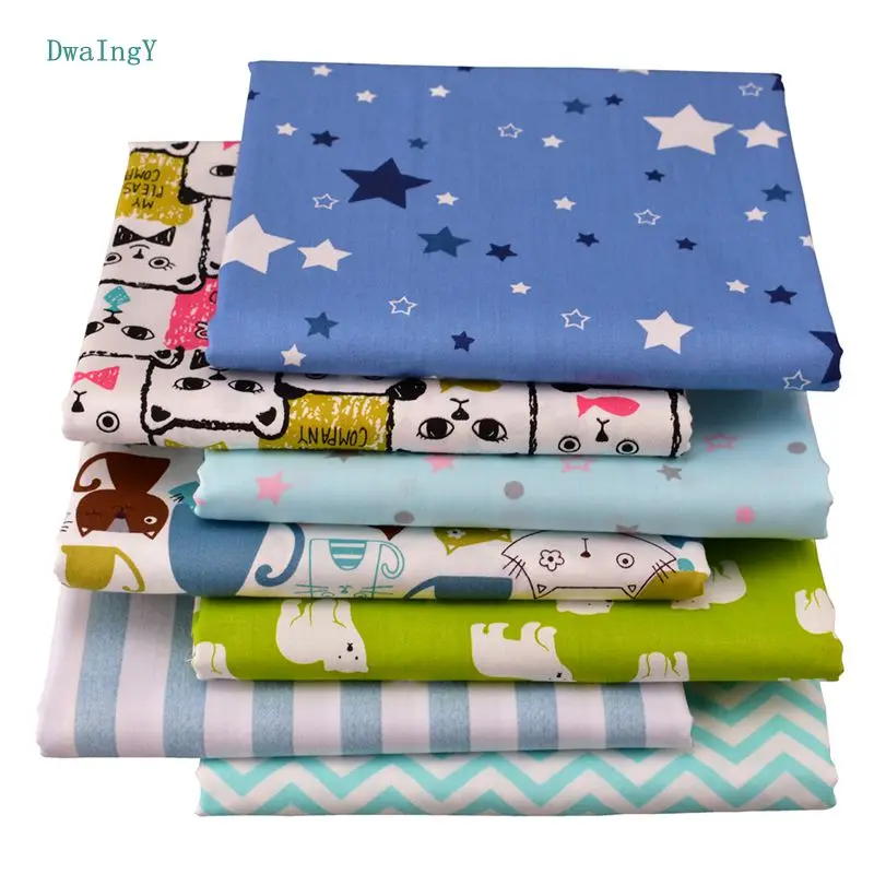 DwaIngY Printed Twill Cotton Fabric For Patchwork Cloth DIY Sewing Quilting Quarters Material Baby Doll 7pcs/lot Cartoon series | Дом и сад