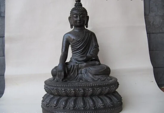 

Collectible bronze lion statue S0322 13"Tibet Buddhism Temple Copper Bronze Carved Sakyamuni Amitabha Buddha Statue