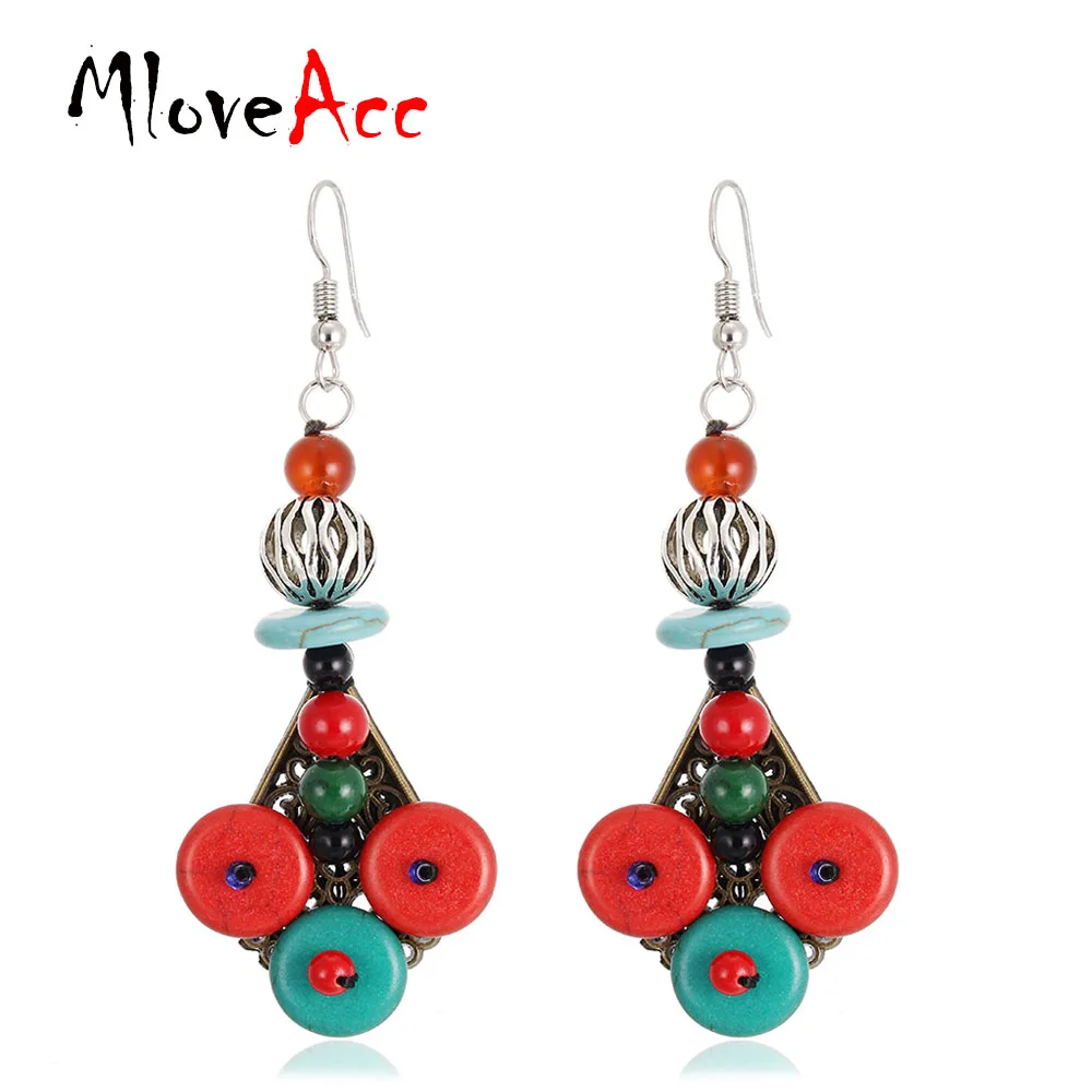 

MloveAcc Unique Design Natutal Stone Drop Earrings Women Handmade Geometric Ethnic Vintage Femme Jewelry