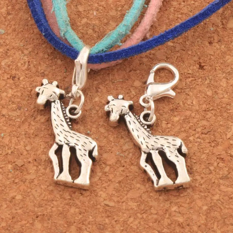 

Giraffe Fawn Charms Clasp European Lobster Trigger Clip On Charm Beads MIC 16x30.5mm 18PCS Antique Silver C038