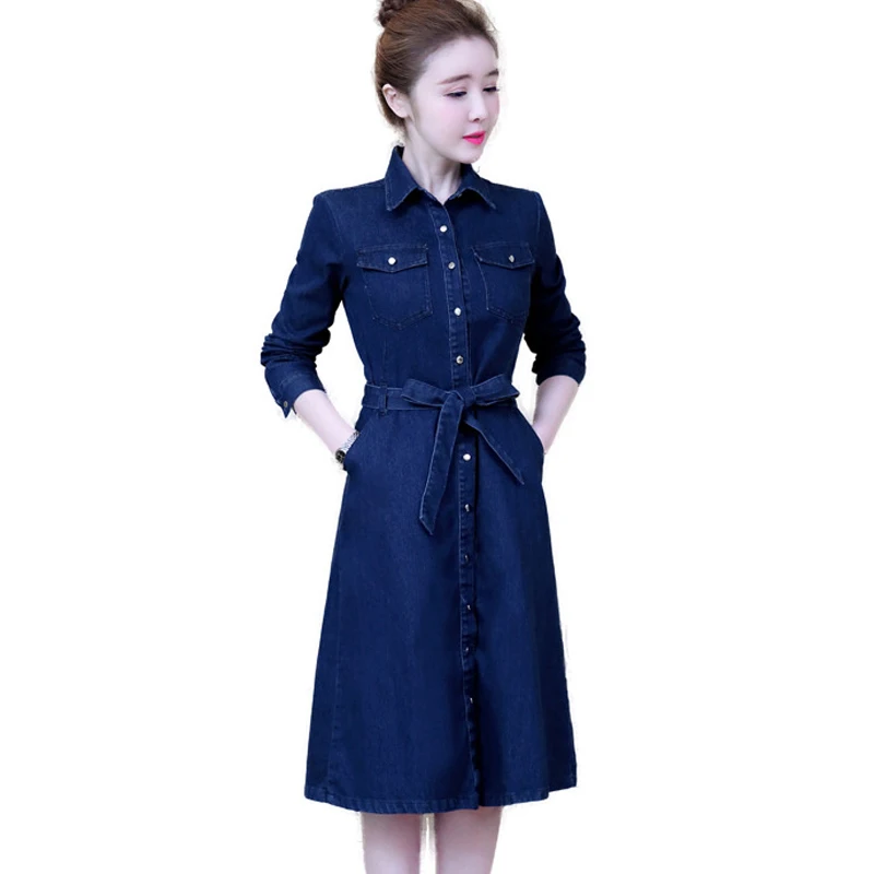 

New Autumn Winter Sexy Hip Women Denim Dress Slim Casual Club Bodycon A Line Long-sleeve Jeans Women Denim Dress Send Belt