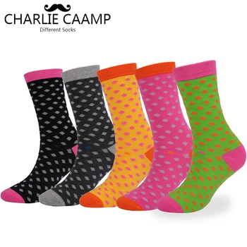 

CHARLIE CAAMP 5Pairs/lot All Seasons New Cotton Pure Checkered Joker Women Fashion Crew Socks 807