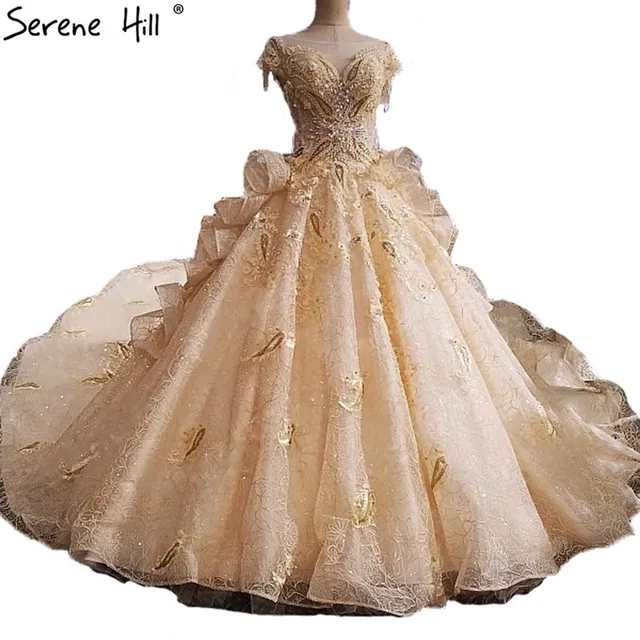 Online 2017 Fashion Luxury Y Bridal Wedding Dresses Pearls 2017 Fashion Luxury Y Bridal Wedding Dresses Pearls Sequined Lace Train High End Gowns Vestido De Noiva