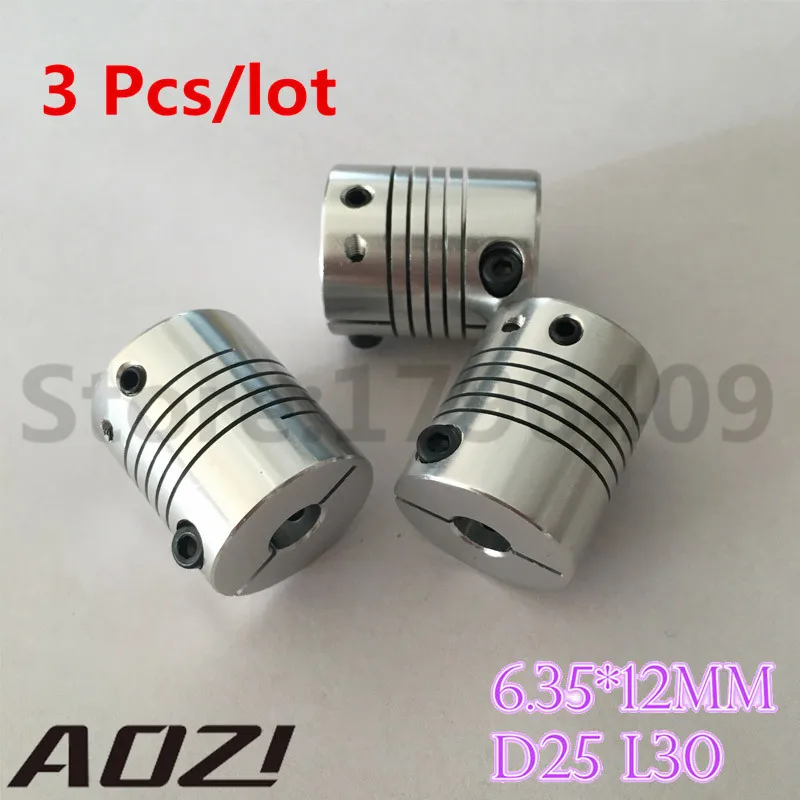 

3pcs/lot Free Shipping 6.35x12mm CNC Stepper Motor Shaft Coupler Flexible Coupling OD 25x30mm shaft coupling 6.35mm 12mm
