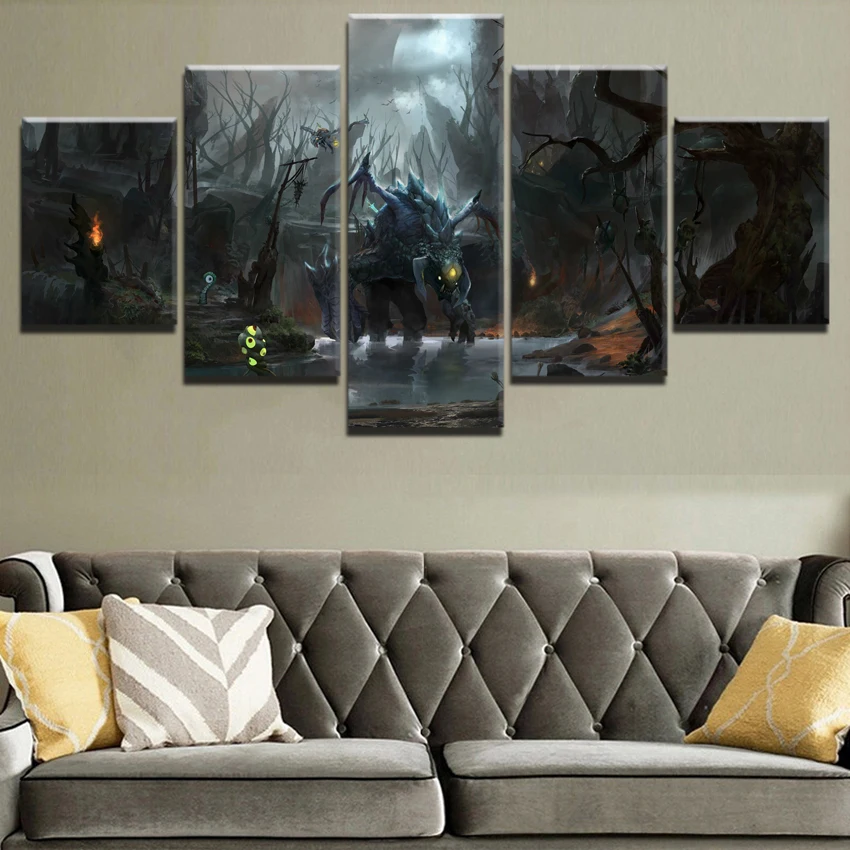 

Mordern Canvas Painting Wall Art Framework Picture Home Decor 5 Piece DotA 2 Roshan Creature Print Game Poster For Living Room