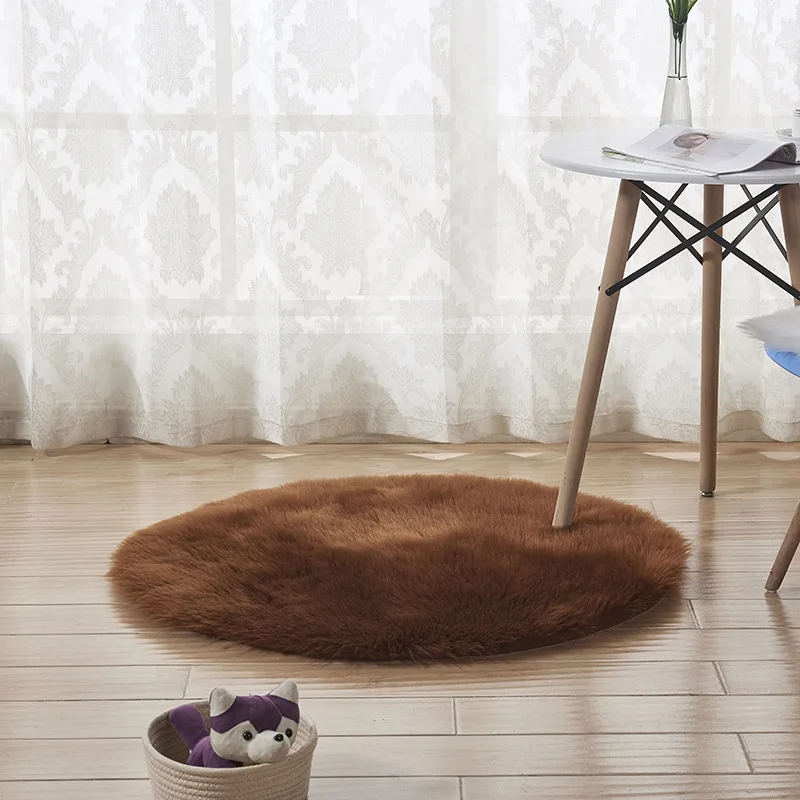 Plush Fabric Round Carpet for bedroom soft shaggy area rug for kids room bed chair floor mat round artificial sheepskin rugs Plush Fabric Round Carpet for bedroom soft shaggy area rug for kids room bed chair floor mat round artificial sheepskin rugs