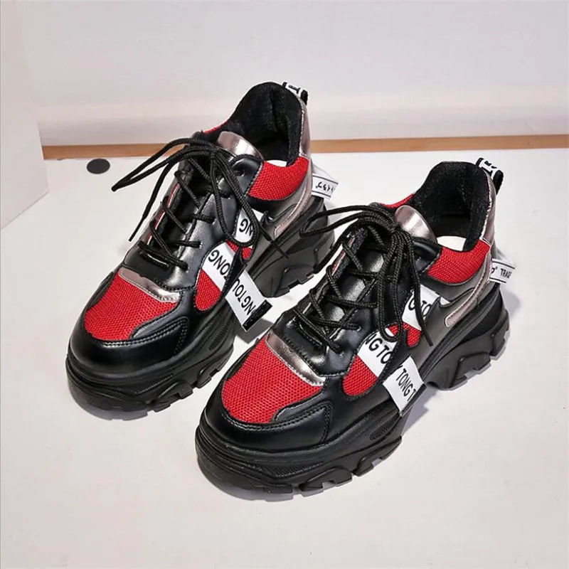 

Wigqcy 2019 New spring and autumn leather women's platform sneakers fashion women's bottom platform dad shoes casual shoes X49