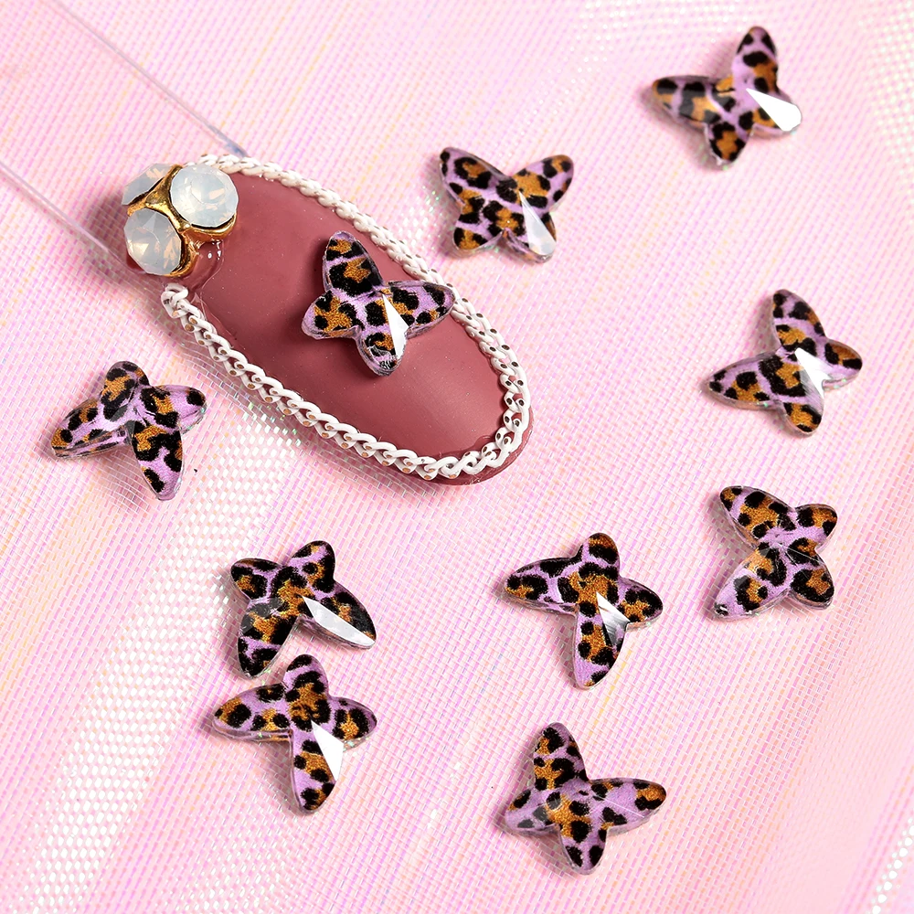

10PCs/Bag Beauty Gel Polish 3D Gems Purple Color Leopard Print Nail Rhinestones Flat Back Glass Nail Art Decors Manicure Stones
