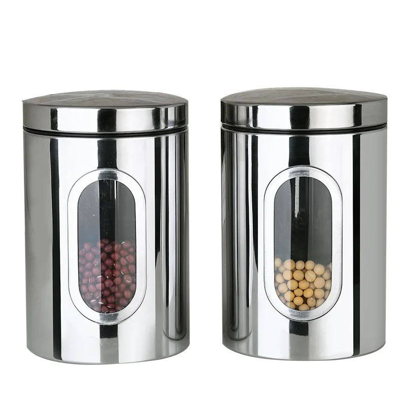

Stainless steel storage containers sealed coffee beans cans large bottle transparent box for cereal tea milk powder grains snack