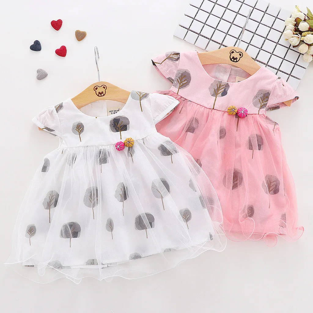 2019 Summer Explosion Girls Dress Infant Baby Fly Sleeve Tree Print Tulle Princess Dresses Casual Sundress | Детская одежда и