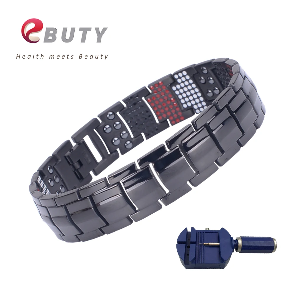 

EBUTY Sport Black Men Bracelet Titanium Energy FIR IONS Bracelets Bangle Fashion Health Jewelry Gift with Box