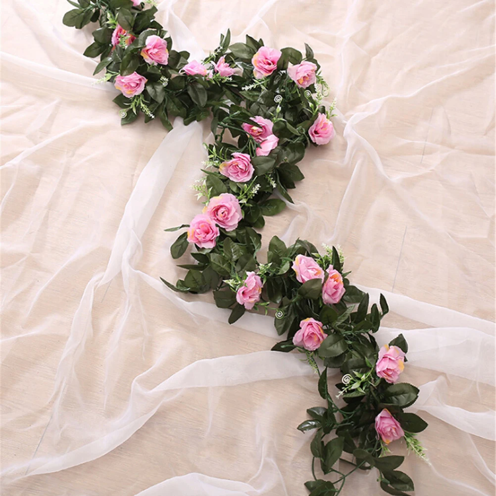 

240cm Hanging Garland Decor Fake Silk Roses Ivy Vine Artificial Flowers with Green Leaves For Home Wedding Decoration