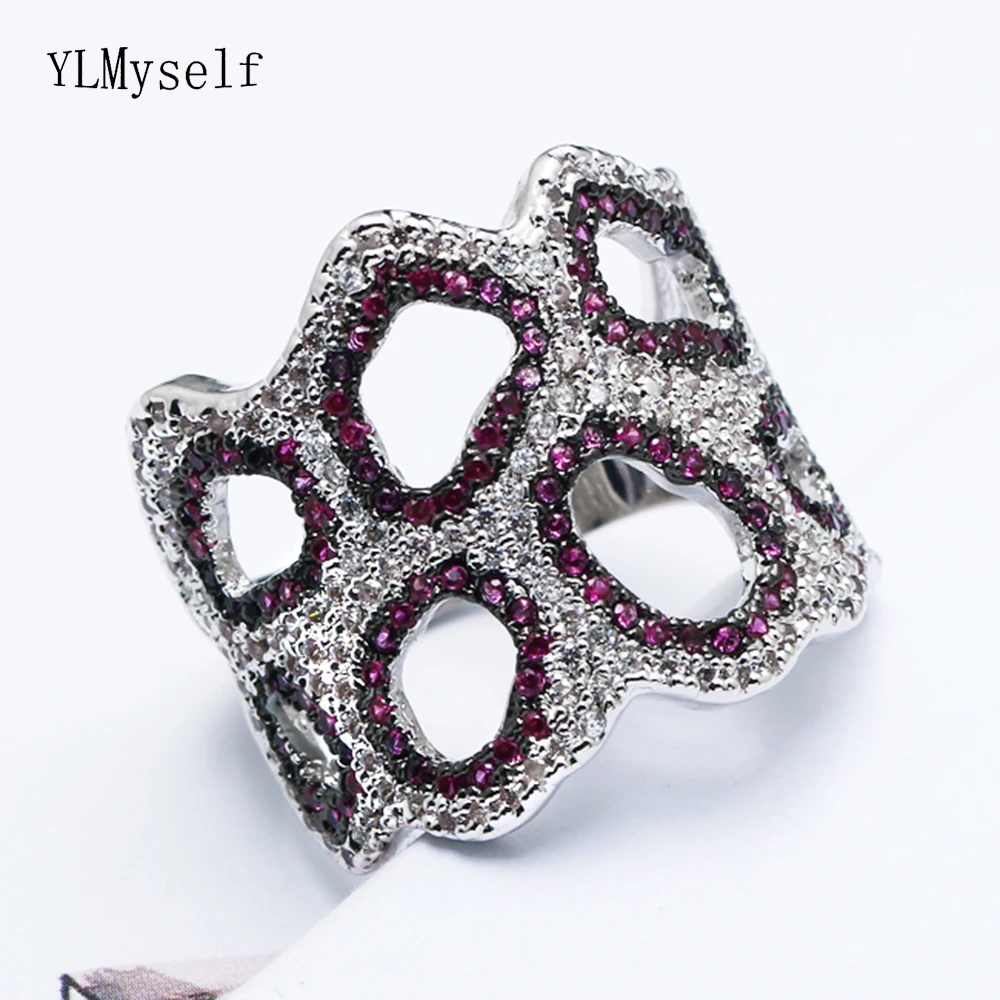 Koop Hoogwaardige Product Luxe Party Sieraden Holle Ring Pave Aaa Red En Clear Cubic Zirconia Fashion Top Grote Ringen Voor Vrouwen