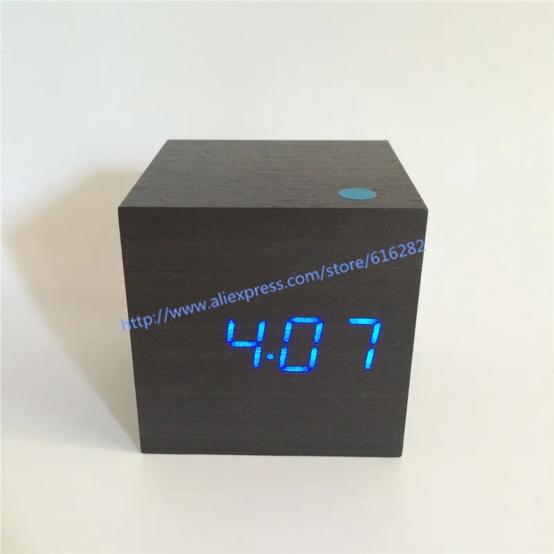 Лидер продаж! Мини звуковой контроль Деревянный Будильник часы, светодиодный дисплей с термометром и календарем, цифровые кубические часы SKU-NOABEQ