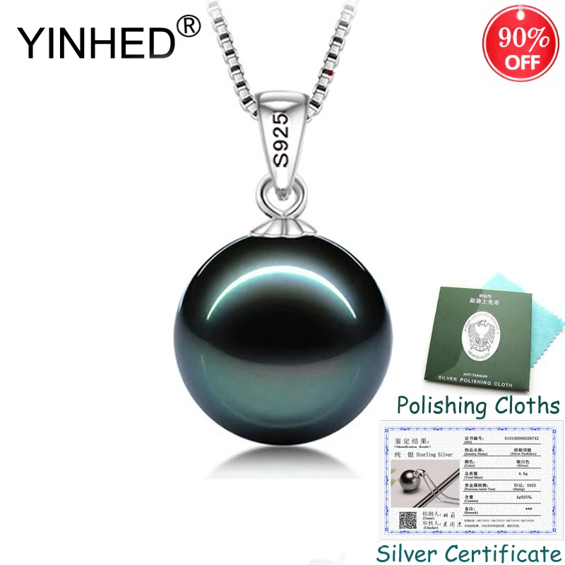 Отправлен Серебряный сертификат! YINHED стерлингового серебра 925 пробы Ювелирная подвеска в виде Черной жемчужины ожерелье для женщин подарок на день рождения ZN137