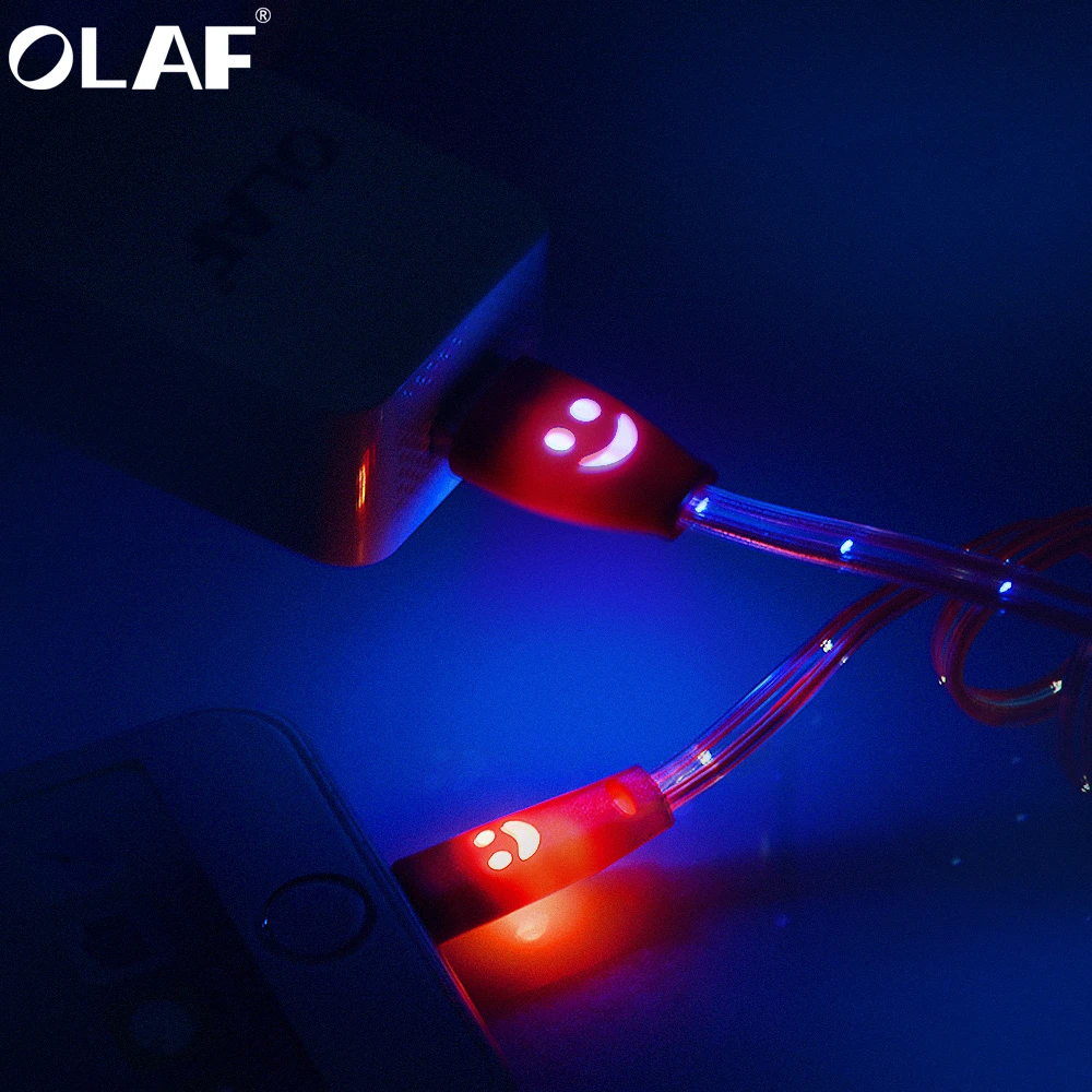 OLAF Micro USB светящийся светодиодный кабель для быстрой зарядки и передачи данных Smile