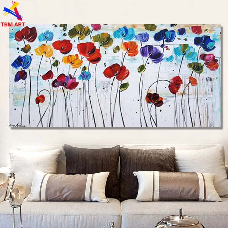 Textured Flower Picture Hand painted Modern Abstract Oil Painting on Canvas for Living Room Wall Art Home Decoration Gift SL065 | Дом и сад