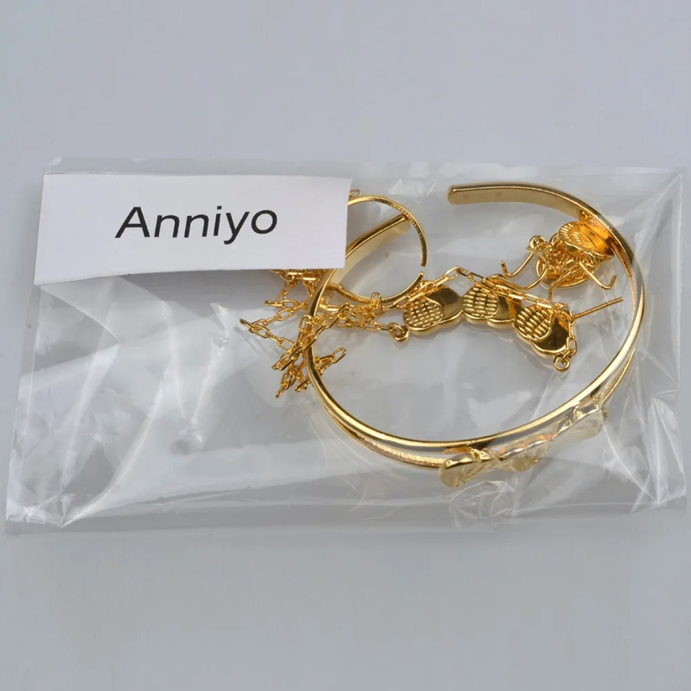 Anniyo Эфиопский маленький ювелирный набор для женщин/девушек Сердце ожерелье/серьги/Кольцо/браслет золотой цвет африканские арабские подарки#062402