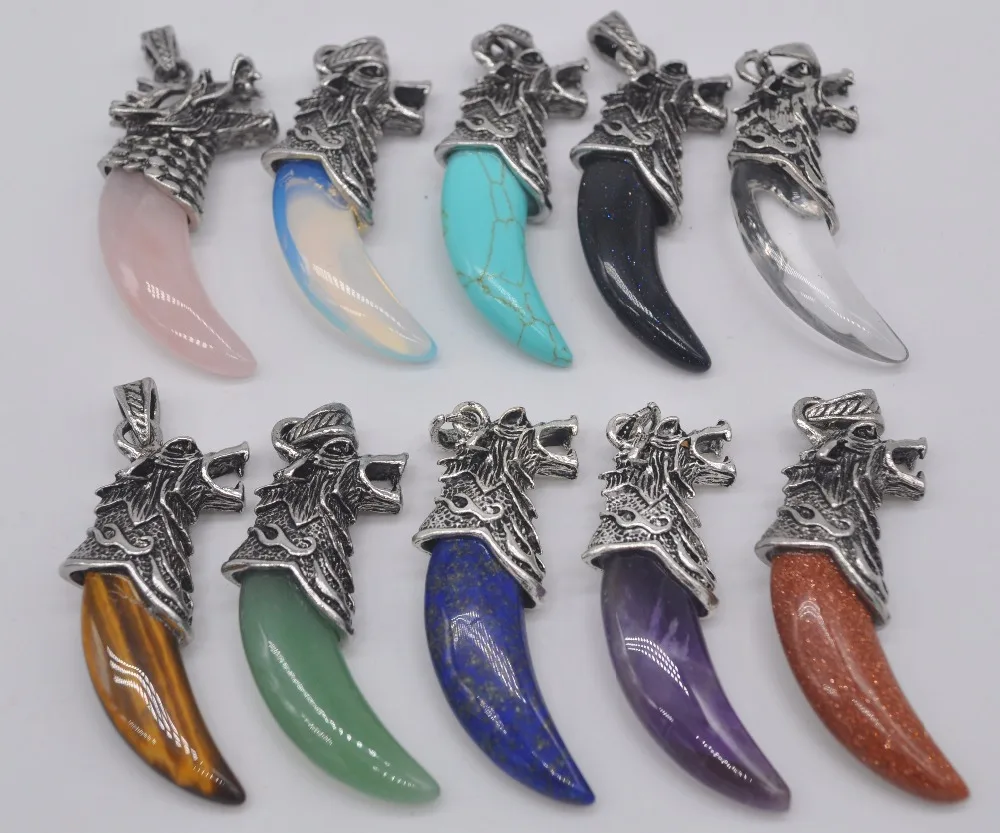 Aventurine/Crystal/Sandstone/Howlite/Lapis/Opal Teeth Pendant Dragon Fashion Jewelry For Woman Gift 1PCS S3056-S3065 | Украшения и