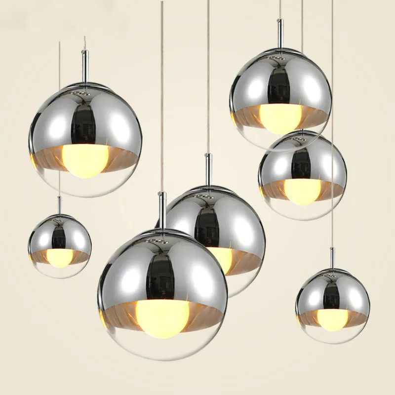 

Modern Pendant Lights 2/3 plated Mirror Glass Lampshade Pendant Lamps Round Silver Globe Lustre led Indoor Hanging Light Fixture