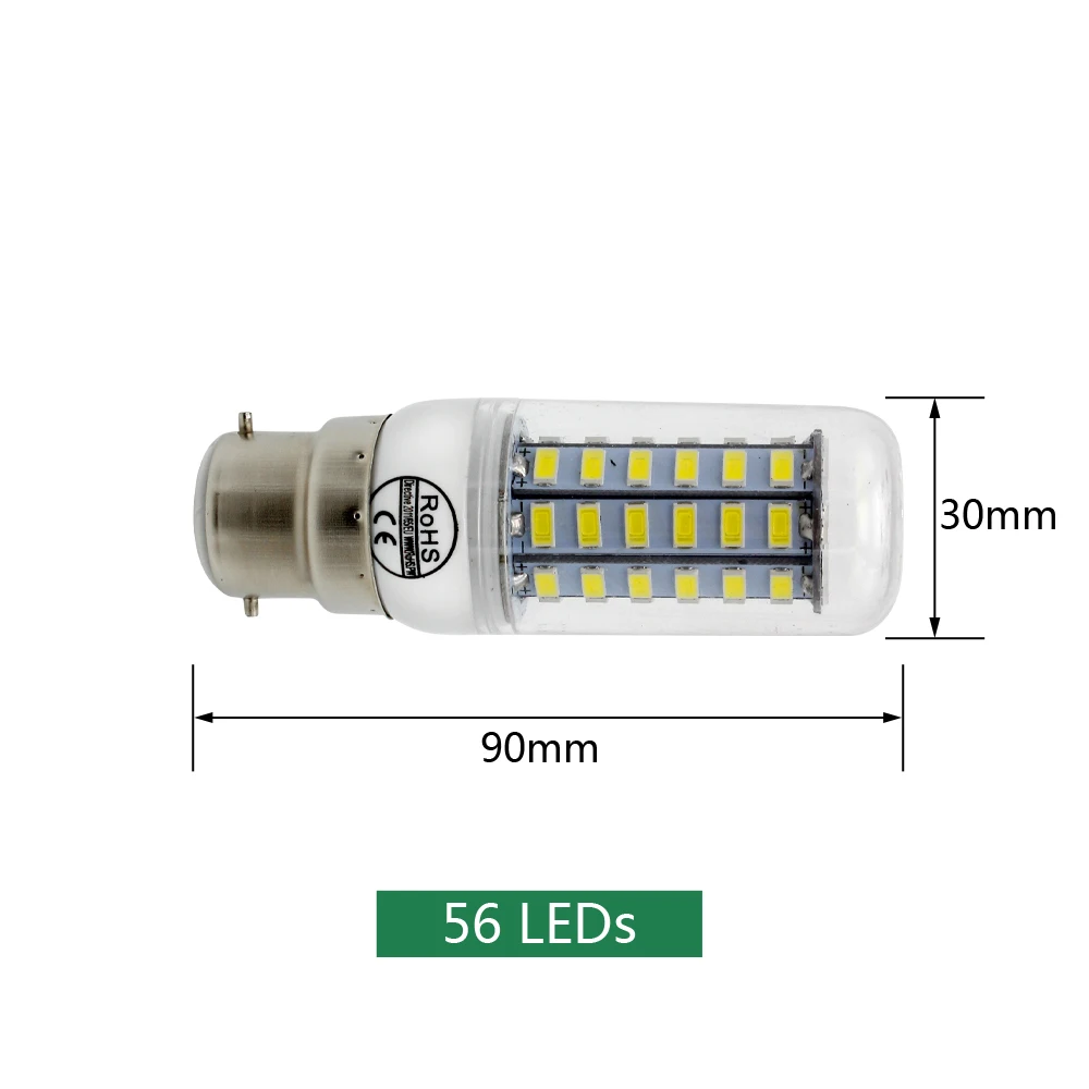 Светодиодный Кукуруза лампы 220V SMD 5730 лампы 24 36 48 56 69 72 светодиодный огни для люстры B22 лампы для дома Decrations ампулы