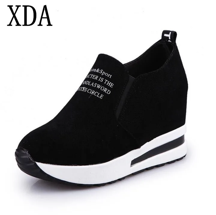Buy XDA 2019 Flock New High Heel Lady Casual black Red Women Sneakers Leisure Platform Shoes Breathable Height Increasing Shoes