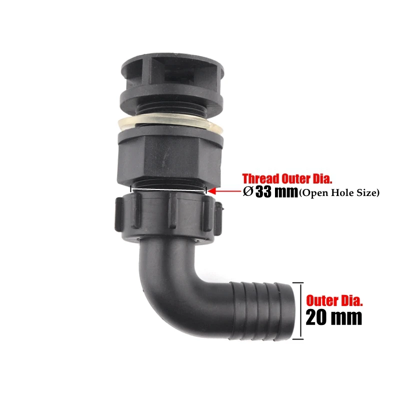 Bucket Bottom Outlet Pipe Connectors 20mm~38mm Aquarium Elbow Bulkhead Connector Drain Agricultural Sprayer Agitator Joints