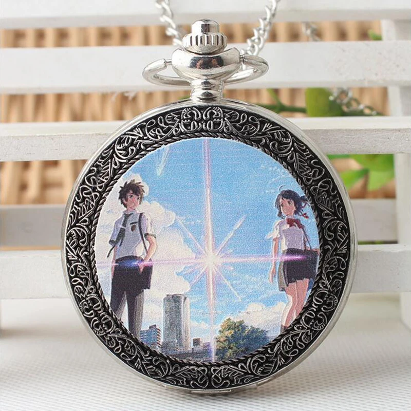Male and female student trend Japanese-style quartz pocket watch animation your name fashion Arabic numerals flip table european and american movies aladdin and the magic lamp quartz pocket watch do the old flip quartz watch chain table ds274