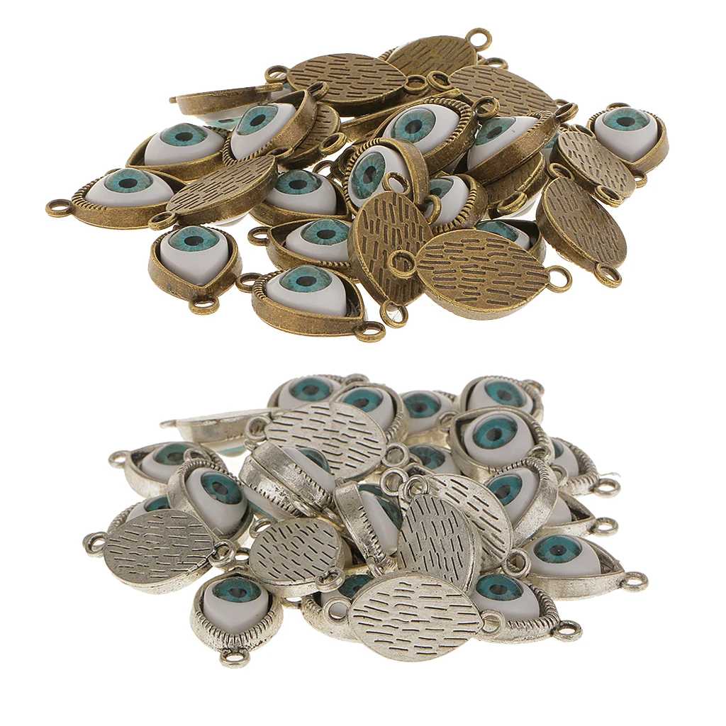 60Pcs Vintage Evil Eye Pendant Good Luck Amulet Charms for DIY Bracelet Necklace Jewelry Crafts Making Findings