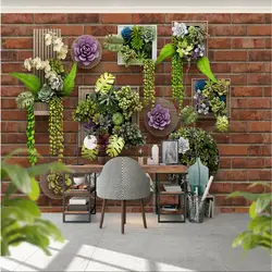 Современная 3D кирпичная стена или Цемента Стена зеленое растение фото настенная бумага надпись кафе ресторан Офис Гостиная Декор
