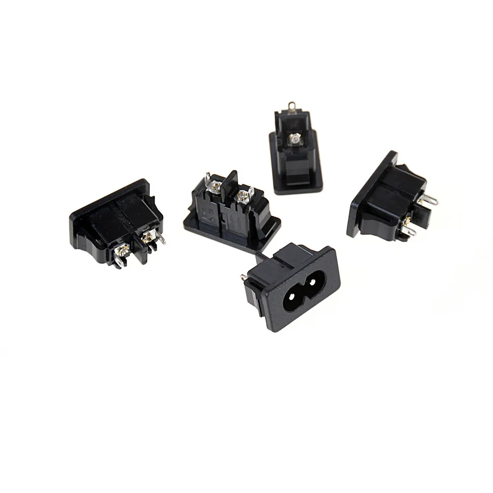 5PCS IE320 C8 Power Plug AC250V 2.5A Power Plug Male 2 Pins Black Power Inlet Socket Panel Embedded