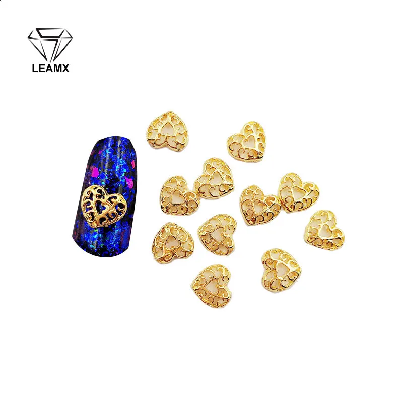 

50 PCS/bag Nail Decoration Sticker 3D Heart-Shaped Hollow Shiny Manicure Charm Alloy Nails Charms For Manicure Decoration
