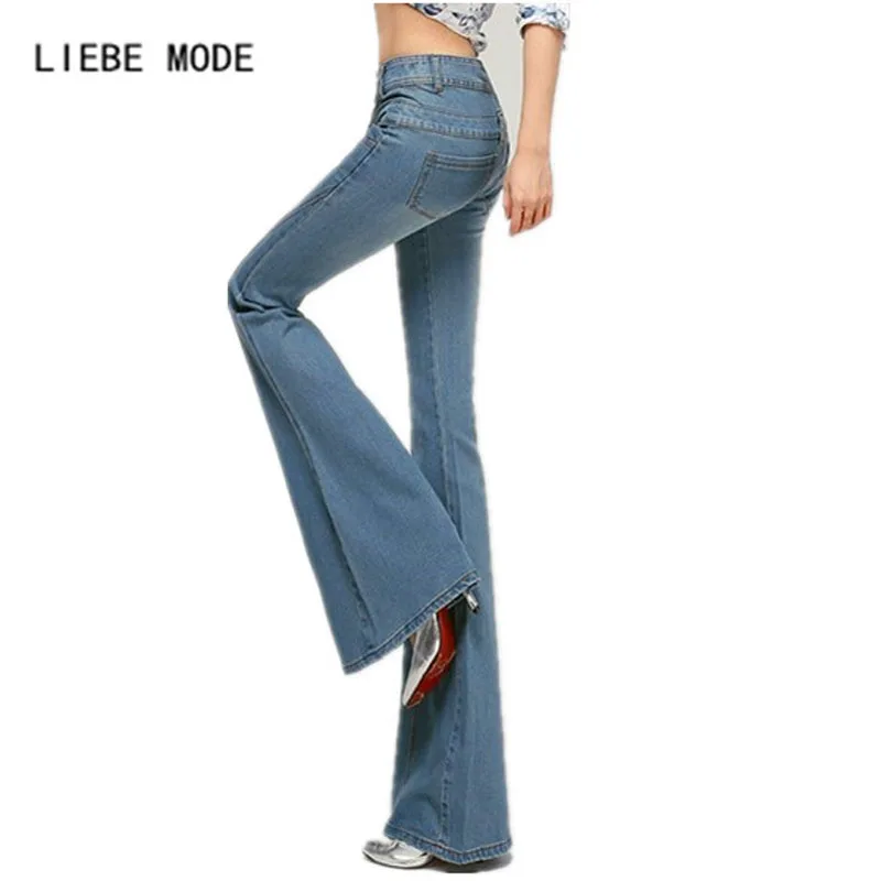 Womens Button Fly High Waisted Flared Jeans for Women Push Up Jeans Women Blue Denim Pants Big Bell Bottom Jeans Woman