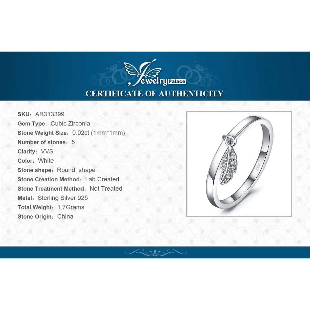 JewelryPalace 925 пробы серебро болтаться лист очарование перо кольцо для вашей подруги Новая горячая Распродажа как красивые подарки