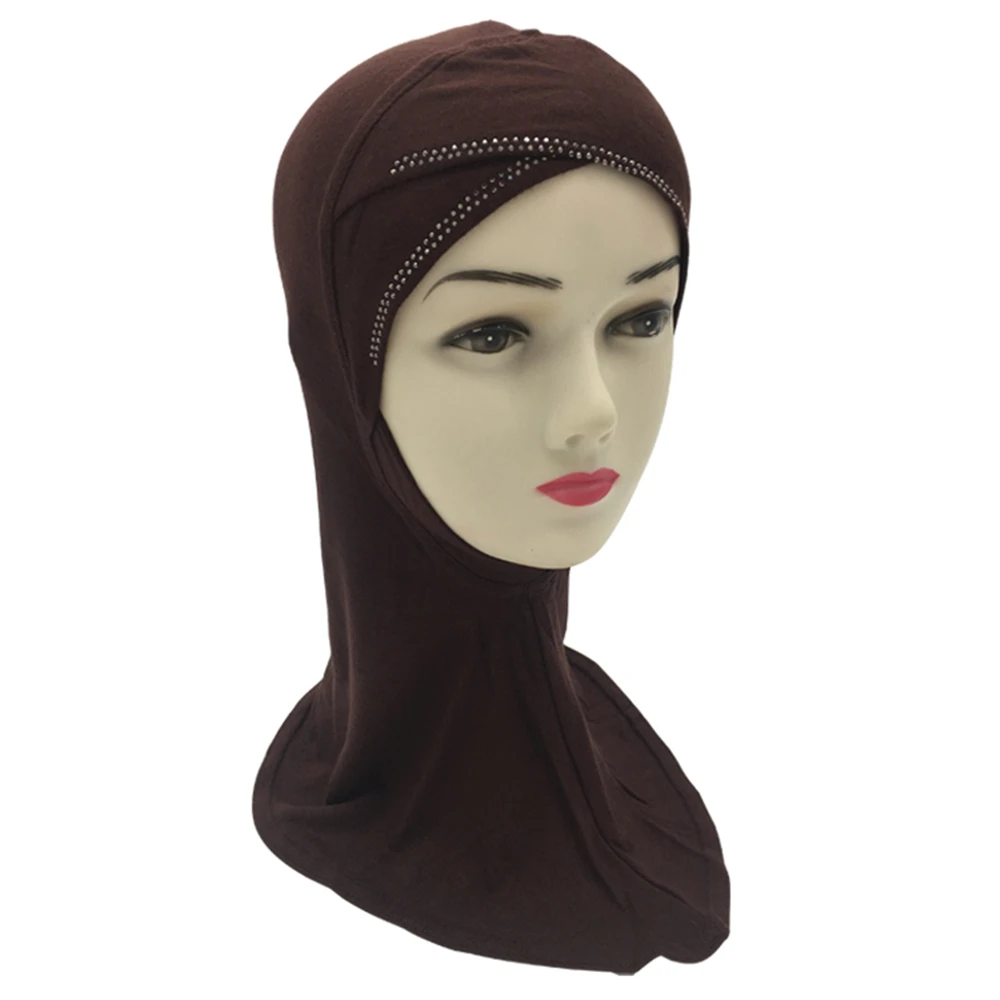 Головной убор с перекрестной крышкой, Внутренняя Хиджаб, женский головной убор, костяная шляпа, мусульманский хиджаб, горный хрусталь, женские хиджабы-шарфы, исламский шейный колпак