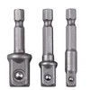 New 3pcs/set Chrome Vanadium Steel Socket Adapter Hex Shank to 1/4