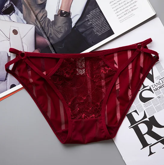 wine red Новые Бесшовные женские трусы прозрачные кружевные трусики пикантные женское нижнее белье с вырезами сексуальное нижнее белье Лидер продаж - Цвет: wine red