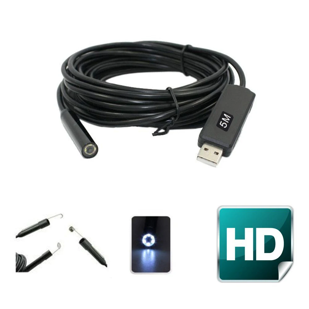 2MP 9mm Diameters Waterproof USB Wired Endscope with 5 Meters Cable and Different Side Mirror Hook Magnets for Observation | Безопасность