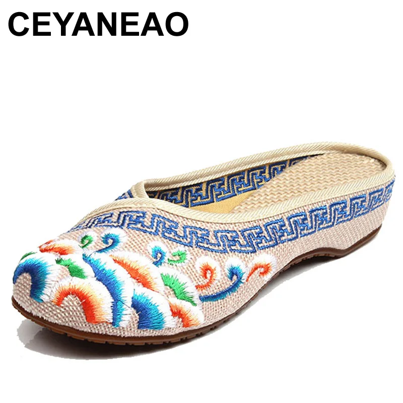 Женские хлопковые шлепанцы с цветочной вышивкой CEYANEAO Летние Повседневные